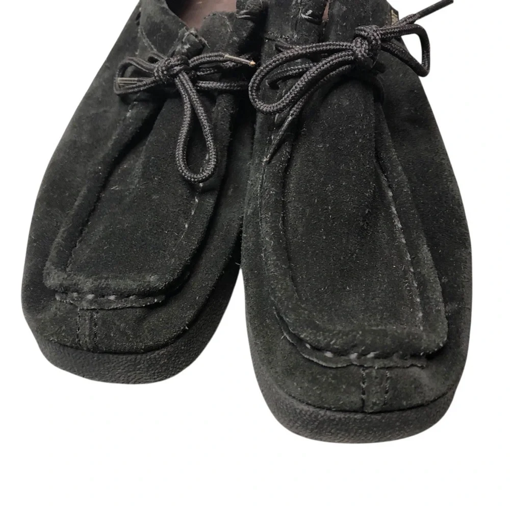 Vtg 90's Y2K Esprit Suede Loafer Black Platform Square Toe Sz 6.5 Retro Grunge